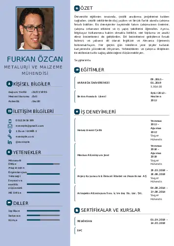 Metalürji Ve Malzeme Mühendisliği Cv Örnekleri cv indir